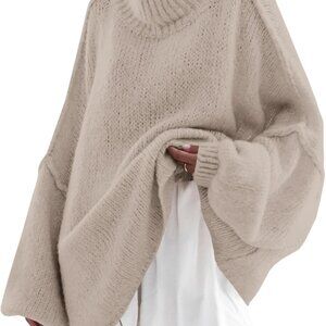 Womens Oversized Sweaters Mock Neck Batwing Long Sleeve 2025 Fall Trendy Ribbed